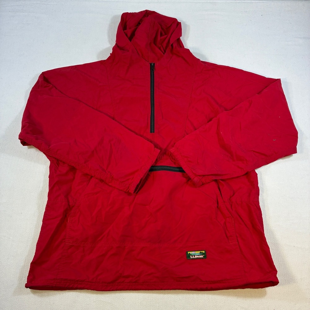 Vintage LL Bean Anorak‎ Jacket Mens Red Nylon Half Zip Pullover Made in USA